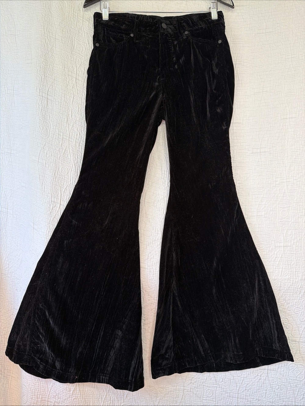 Wrangler Retro Velvet Pants Women 27x32 Black High Rise Flare Western Bellbottom